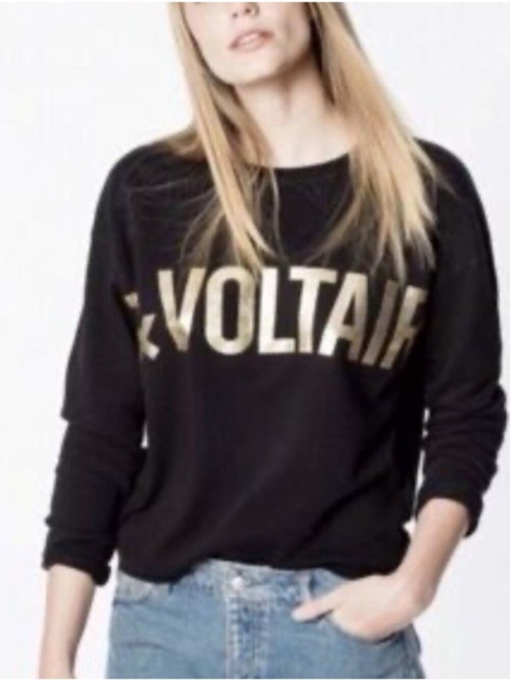 Zadig & Voltaire Spell-out Women French Terry Sweatshirt Black Gold XS Designer